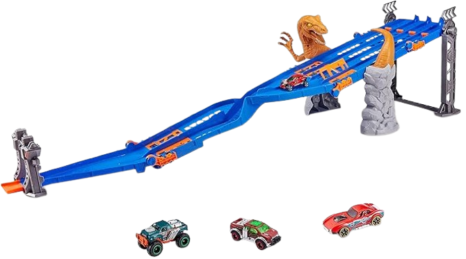 4-Lane Raptor Attack Track Set with Mini Car & Cross-Brand Compatibility